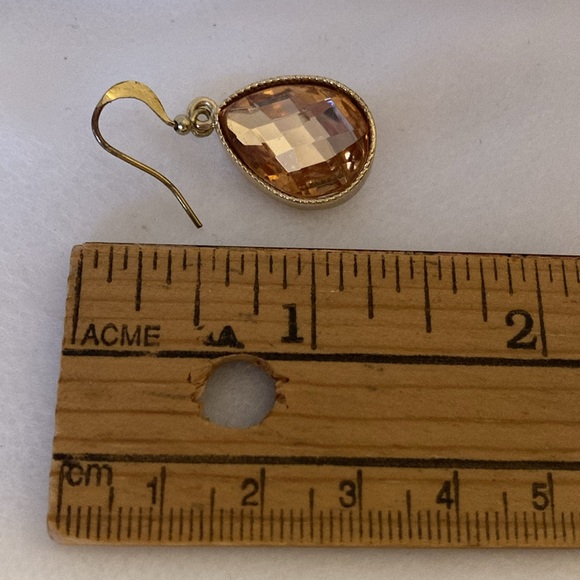 NWOT - Goldtone Pear Shaped Citrine Crystal French Hook Drop Pierced Earrings - Picture 7 of 9